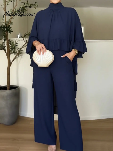 Flowy And Elegant Ruffled Shirt And Pants Two-piece Set