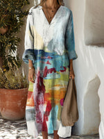 Women's Floral Pattern Art Print Casual Cotton Dress