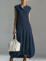 Women's Solid Color Round Neck Sleeveless Casual Loose Cotton And Linen Dress
