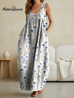 Women's Minimalist Artistic Flower Casual Loose Denim Vest Dress