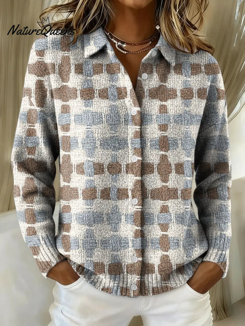 Women's Retro Patterns Printed Collared Sweater