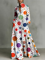 Colorful Polka Dot Decorative Pattern Women's Long Sleeve Shirt Collar Dress