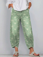 Women's Vintage Pattern Art Print Casual Cotton Denim Pants