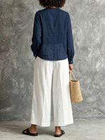 Conjunto sencillo informal de algodón y lino para mujer.