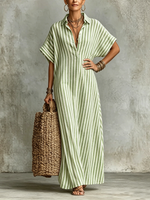 Cozy Classic Striped Cotton-linen Maxi Dress