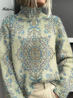 Women's Floral Pattern Art Print Casual Turtleneck Sweater