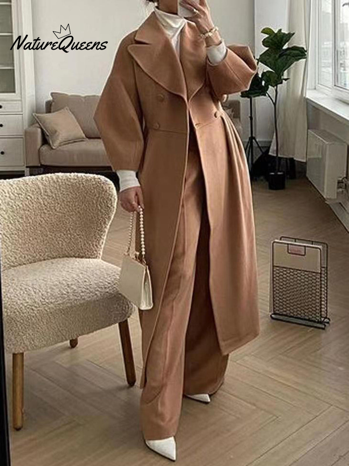 Women's Stylish Elegant Lantern-sleeved Wool Blend Long Coat