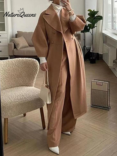 Women's Stylish Elegant Lantern-sleeved Wool Blend Long Coat