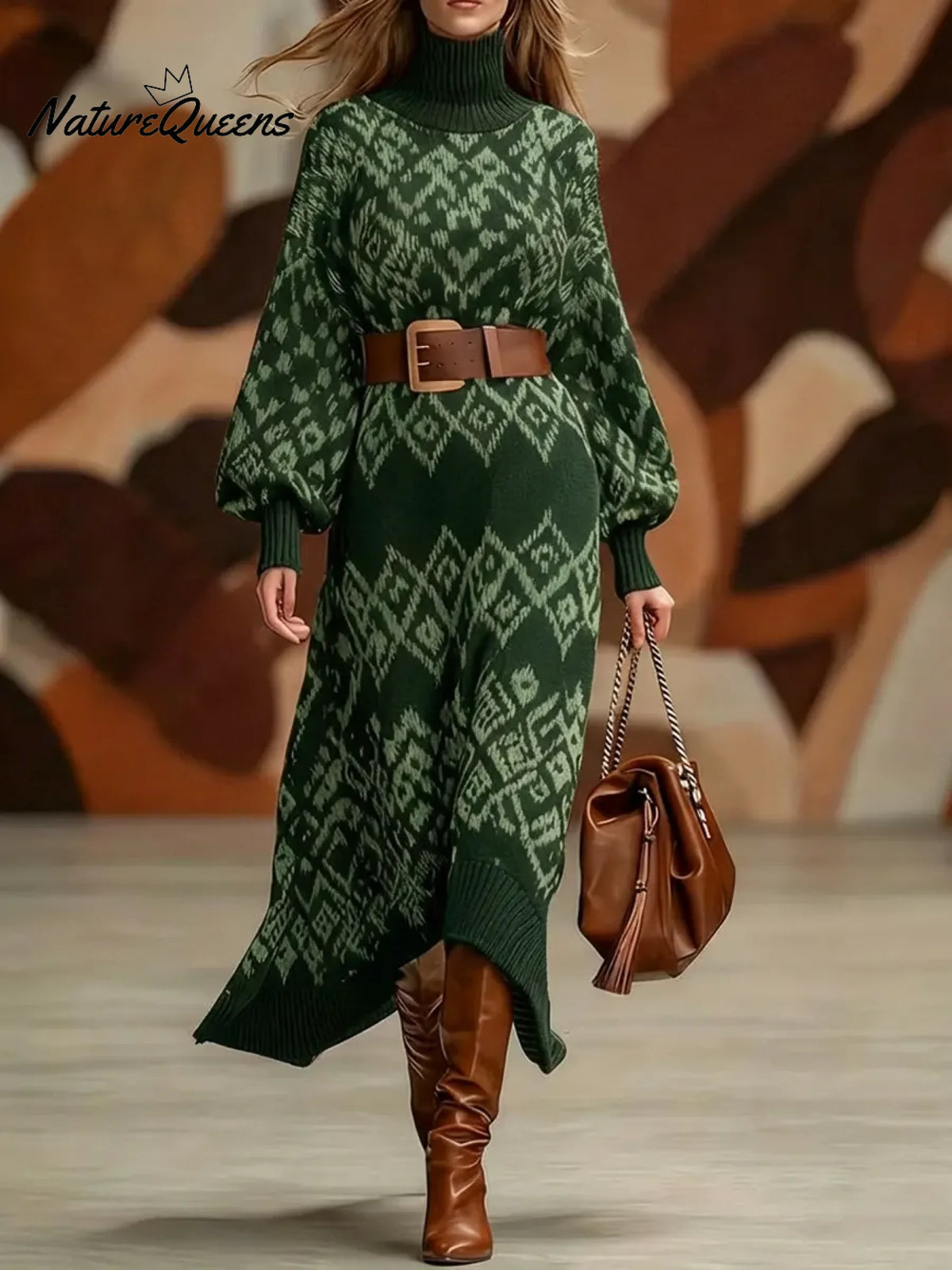 Women's Geometric Print Turtleneck Sweater Dress