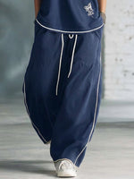 Stylish & Cozy White-trimmed Wide-leg Sweatpants