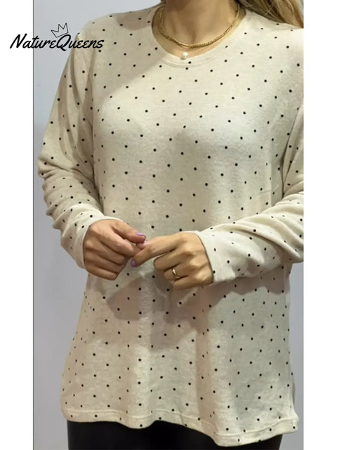 Women's Casual Polka Dot Print Long-Sleeve Wool T-Shirt