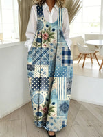 Women's Vintage Pattern Art Print Casual Cotton Denim Dress