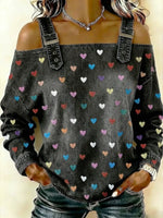 Women's Casual And Fashionable Denim Top With Heart Pattern