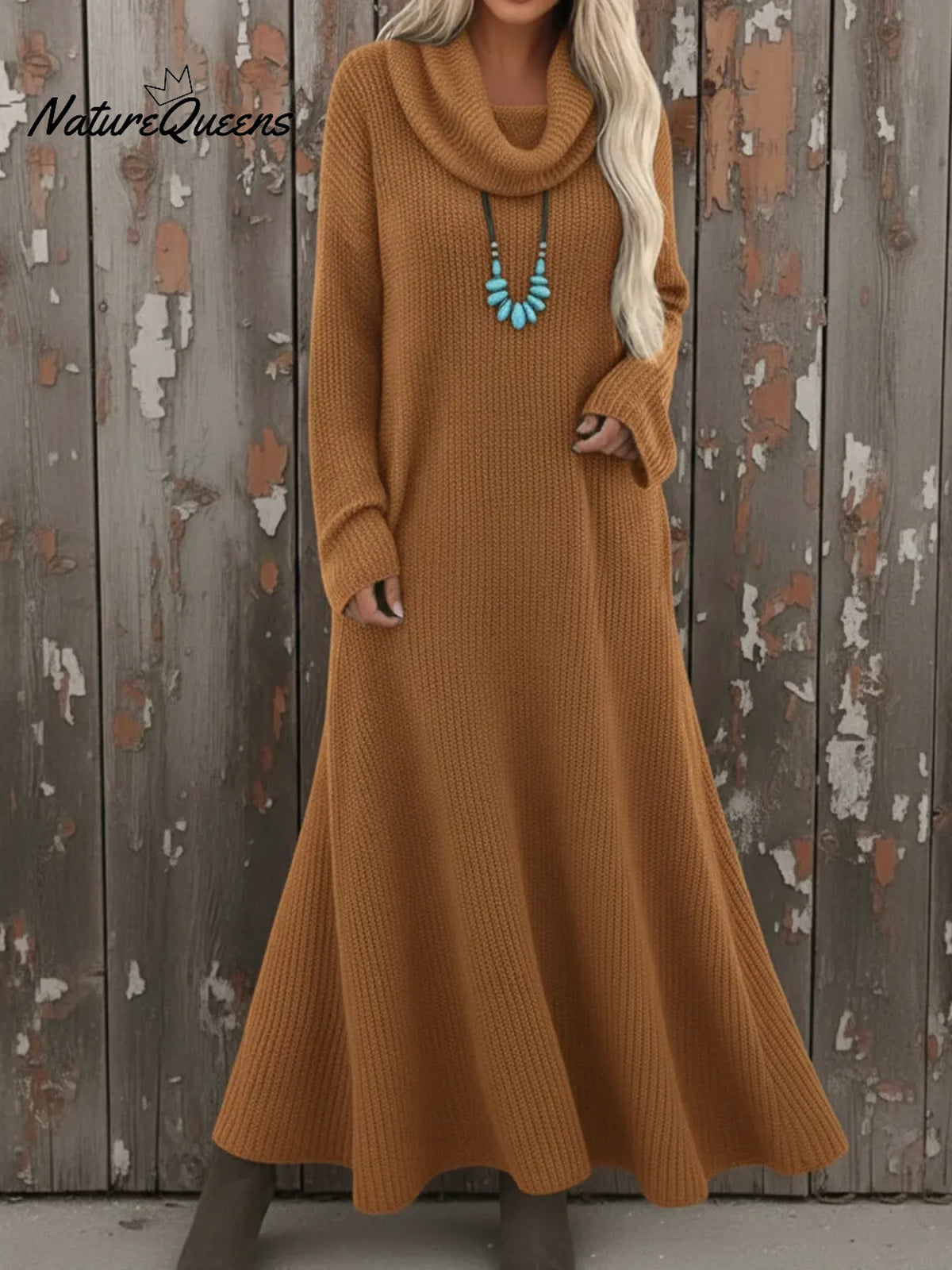 Cozy Cowl Neck Loose A-line Knit Dress