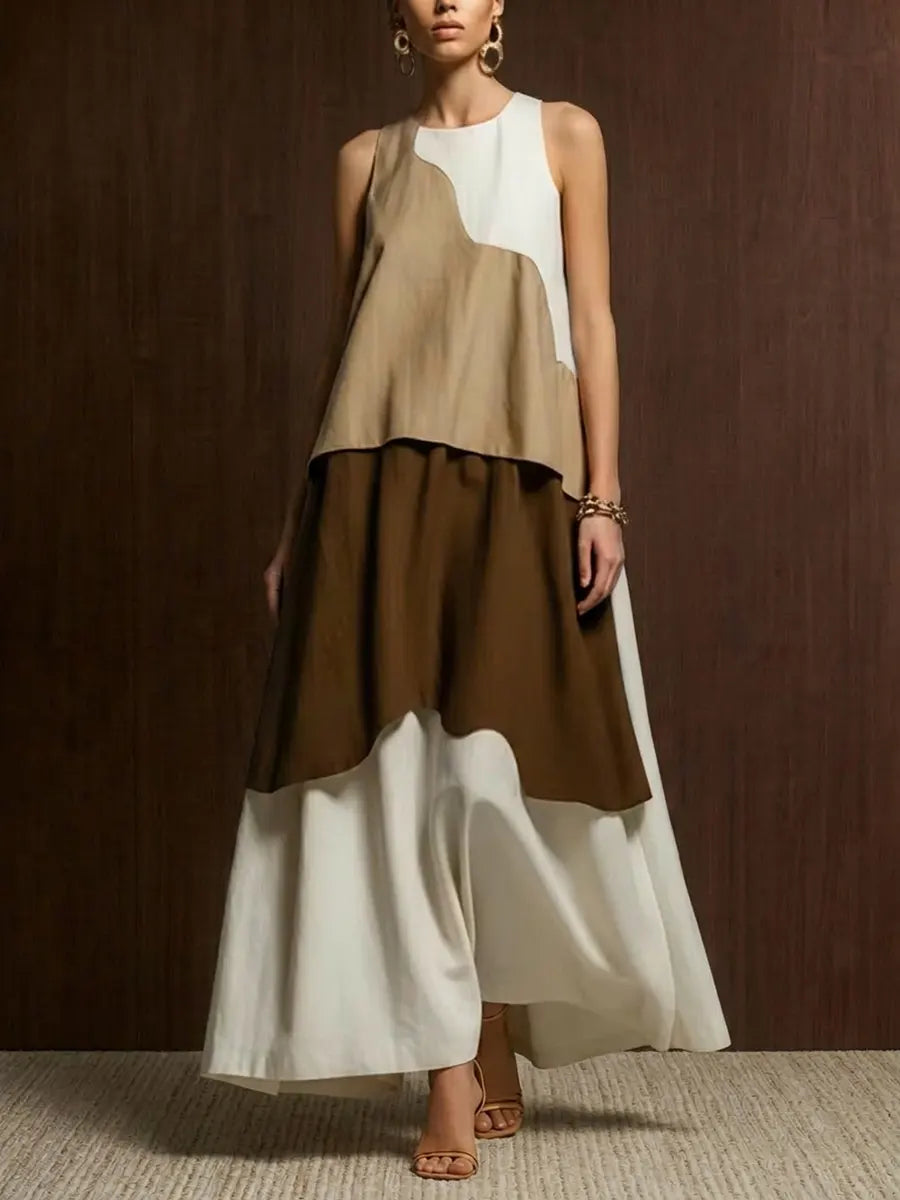 Casual & Stylish Color-block Sleeveless Maxi Dress