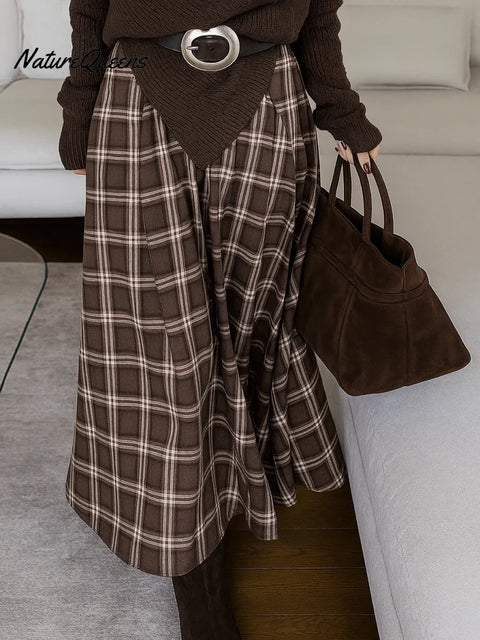 Women's Plaid Print High-waisted Casual Loose A-line Skirt