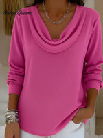 Cozy Cowl Collar Solid Color Stretch Sweater Top