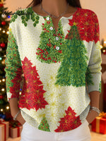 Women's Christmas Trees Pattern Art Print Buttoned Cardigan Sweater