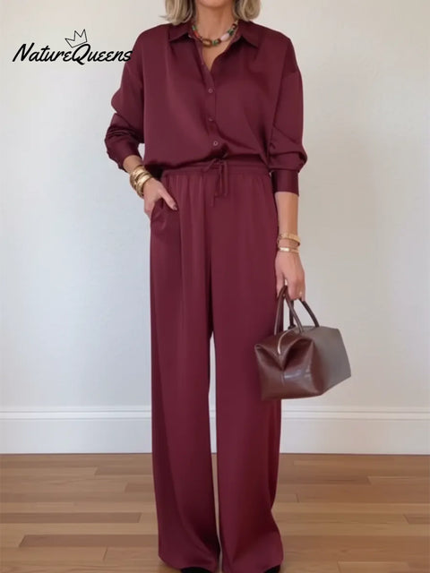 Elegant Evening Party Satin Shirt And Trousers Two-piece Set
