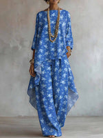 Elegant Retro Flower Print Two-piece Set