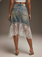 Casual Lace-paneled Denim Skirt