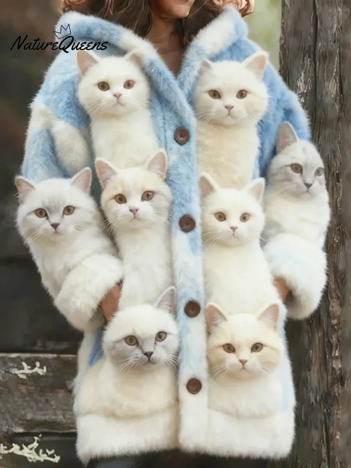 Women's Funny Cats Pattern Art Print Casual Fleece Coat