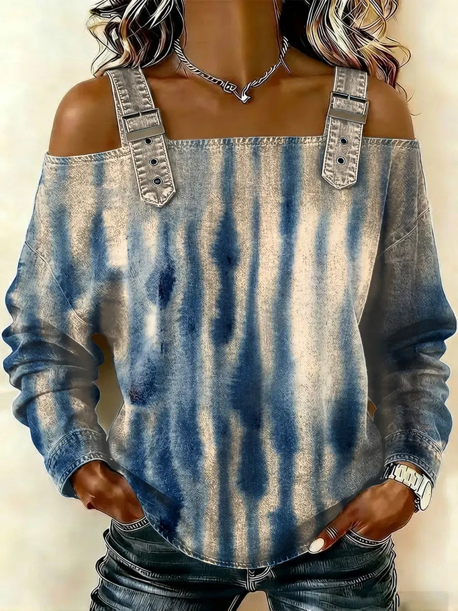 Women‘s Vintage Pattern Art Print Casual Cotton Denim Shirt