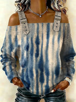 Women‘s Vintage Pattern Art Print Casual Cotton Denim Shirt