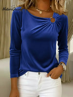 Women's Velvet Top With Decorative Metal Buckles.