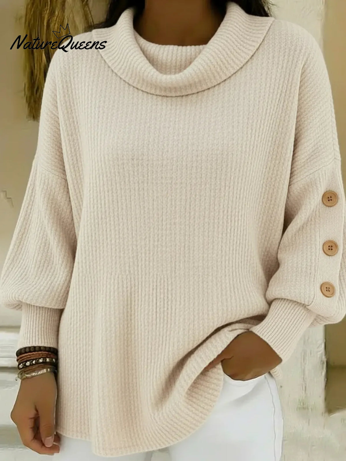 Women's Vintage Buttoned-sleeve Sweater