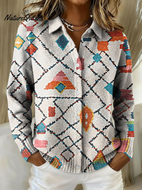 Women's Geometry Gradient Pattern Print Cowl Neck Sweater