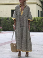 Women's Retro Pattern Art Print Casual Cotton Dress