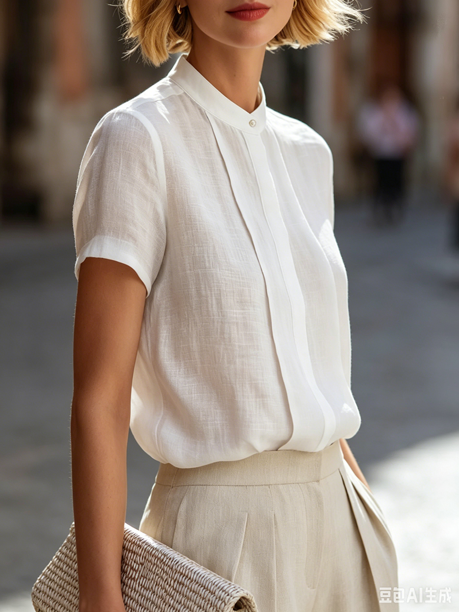 Minimalist & Cozy Stand-collar Cotton-linen Shirt Top