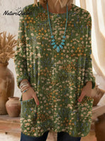 Women's Floral Pattern Art Print Casual Cotton Knitted Sweater