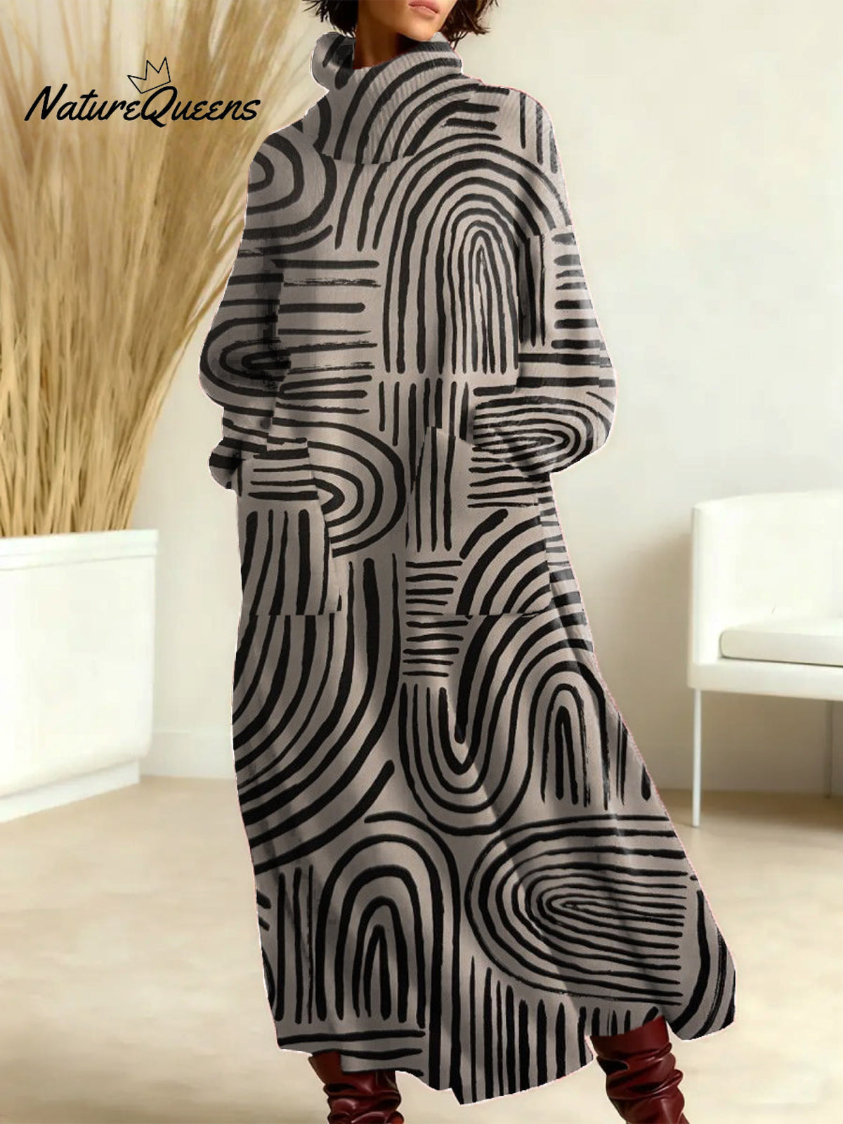 Women's Geometry Pattern Art Print Casual Cotton Knitted Dress