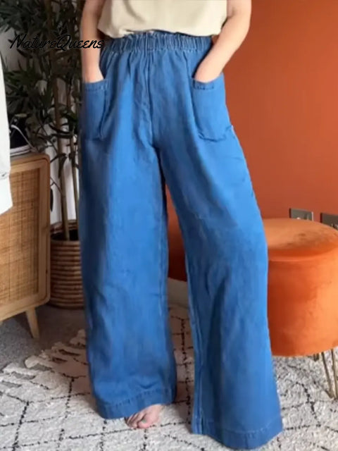 Women's Casual Washed Cotton Wide-leg Pants