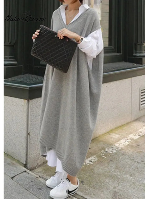 Women's Loose Casual Long Sleeveless Sweater Dress