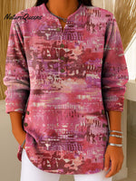 Geometric Abstract Gradient Pattern Art Polo Collar Shiny Loose Sweater Top