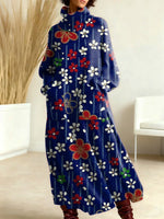 Women's RetroFloral Pattern Art Print Casual Cotton Knitted Dress