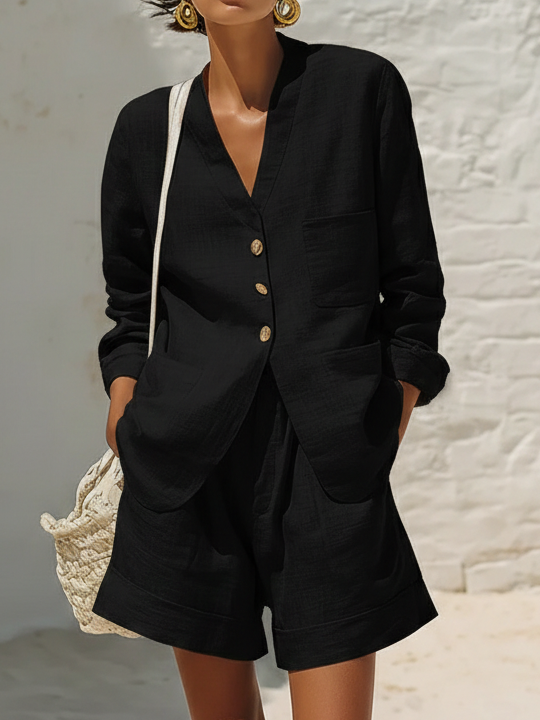 Casual And Minimalist Linen-cotton Two-piece Set