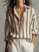 Cozy Striped Linen-cotton Shirt Top
