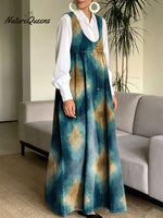 Women's Retro Colorful Pattern Art Print Casual Cotton Denim Dress