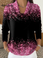 Women's Shiny Gradient Art Print Cowl Neck Sweater