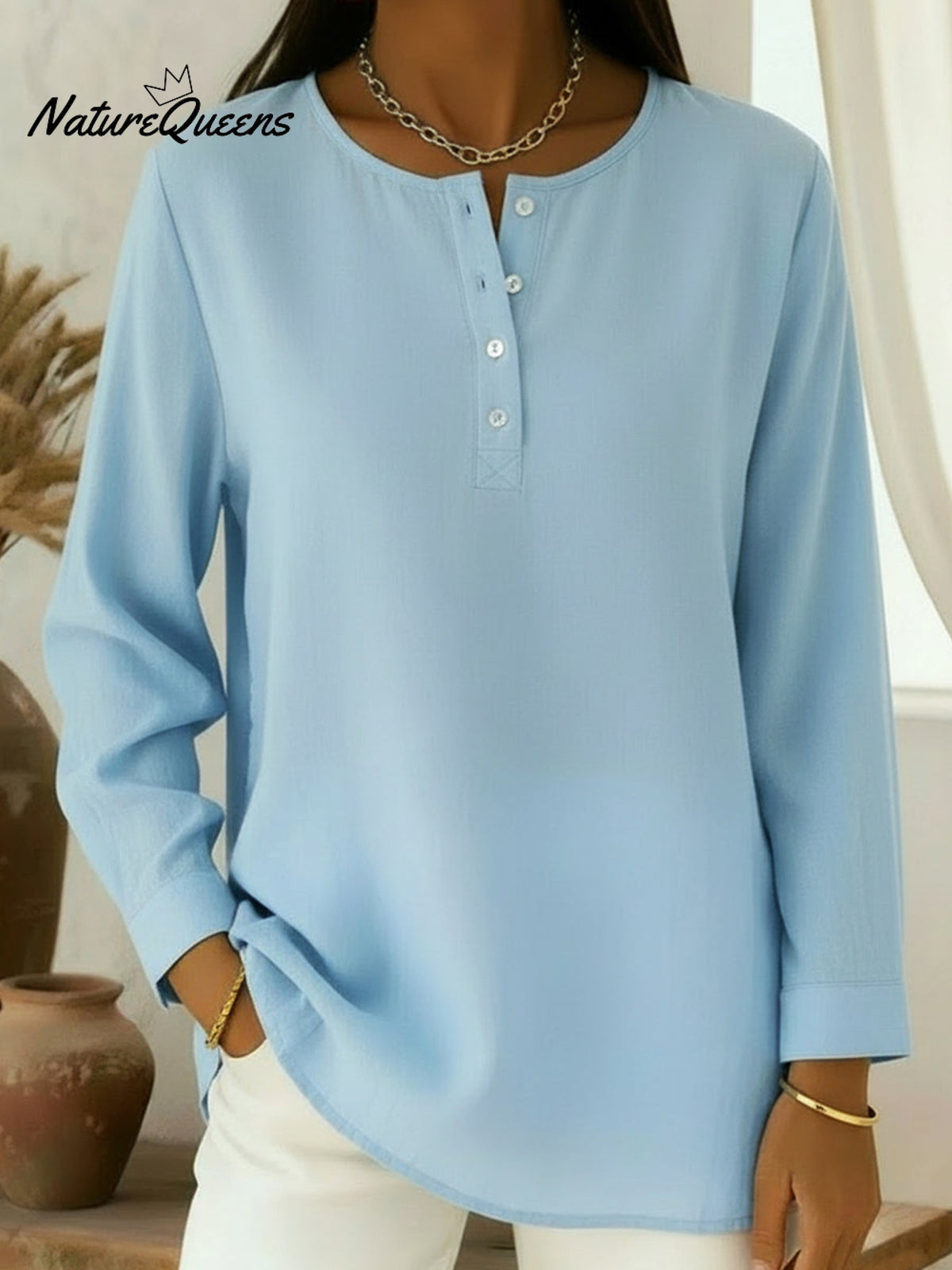 Casual Henley Collar Cotton And Linen Shirt