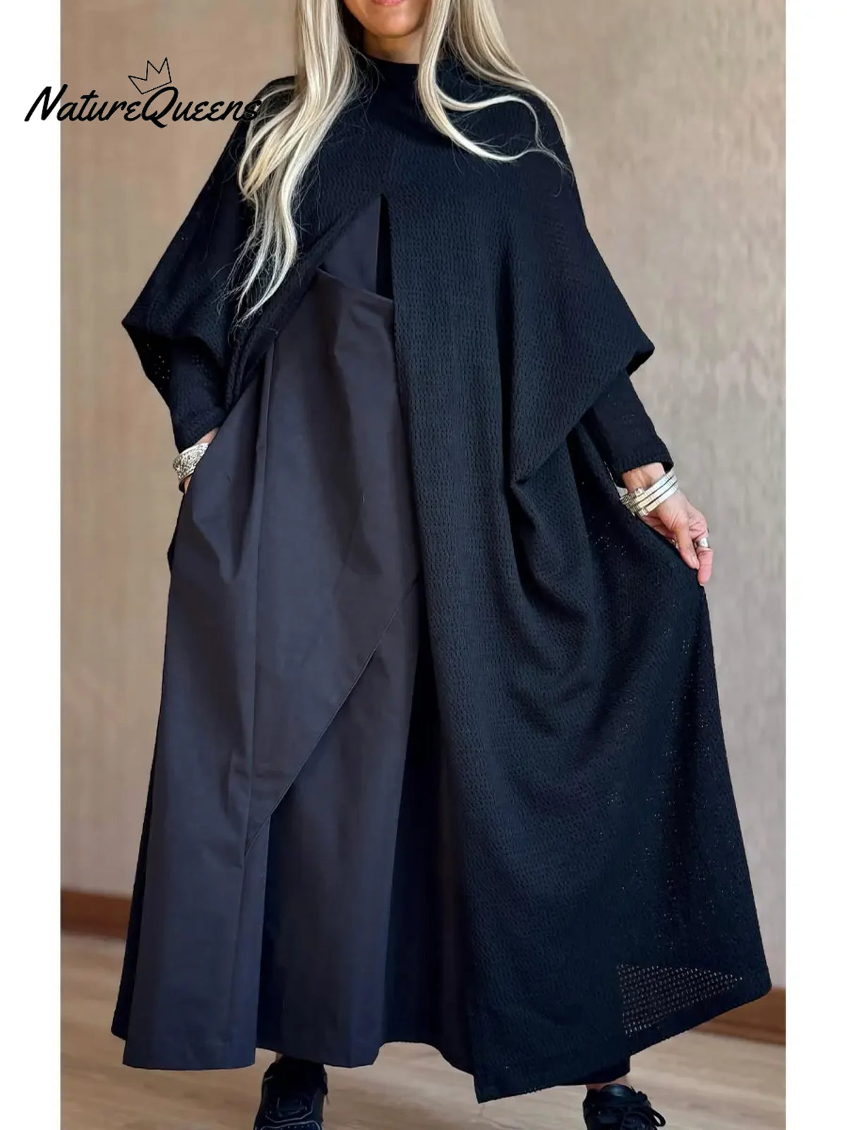 Women's Loose-fitting Knit Dress With Front Center Slit