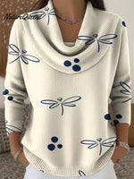 Artistic Painting Dragonfly Decorative Pattern Women's Casual Swing Collar Long Sleeve Sweater