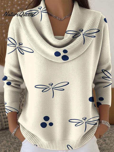Artistic Painting Dragonfly Decorative Pattern Women's Casual Swing Collar Long Sleeve Sweater