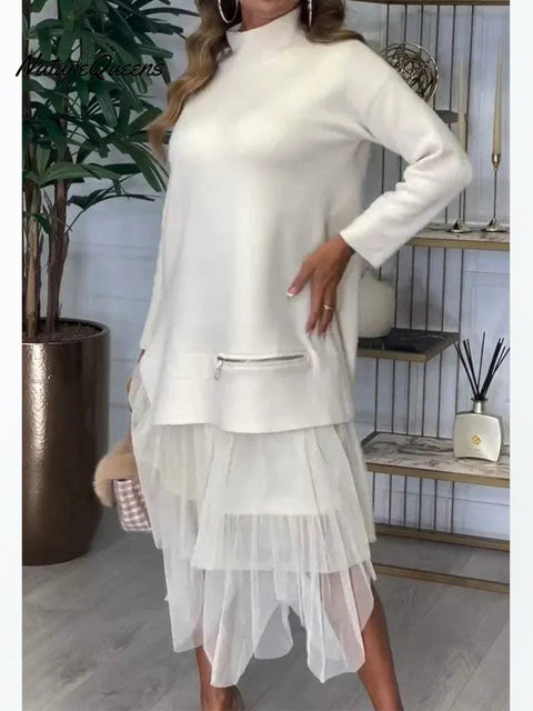 Women's Paneled Mesh Long Sleeve Dress