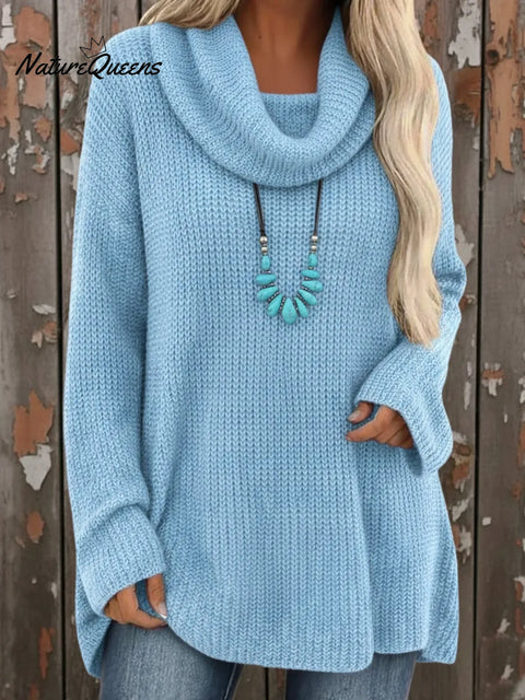 Cozy Cowl Collar Loose Knit Pullover Sweater