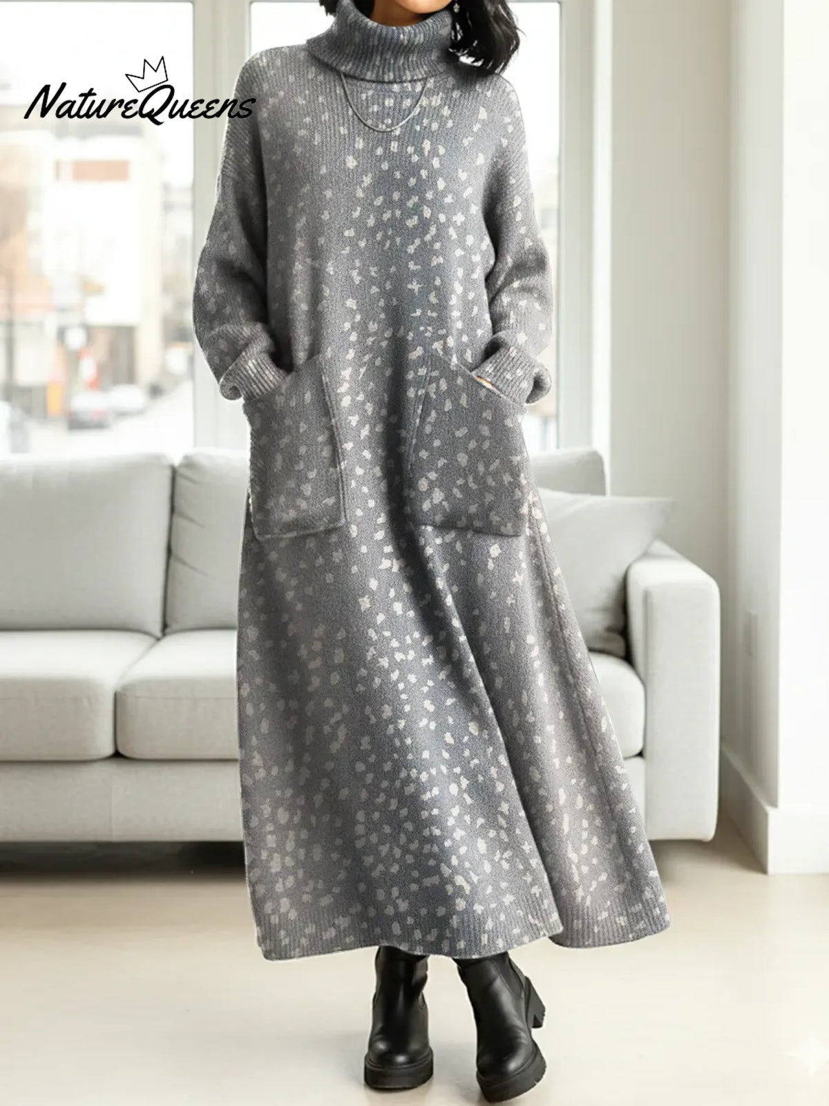 Women's Gradient Dots Print Casual Cotton Knitted Dress